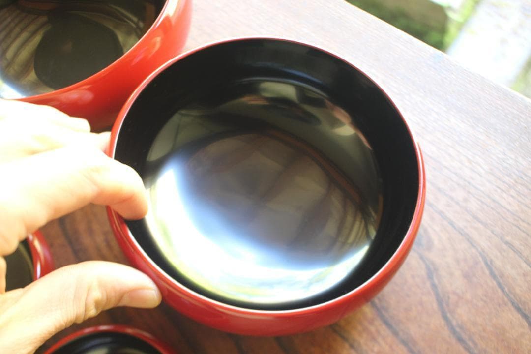 デッドストック！極上塗分け漆の美しい応量器＆蓋揃いセット（検輪島塗器七つ椀懐石椀