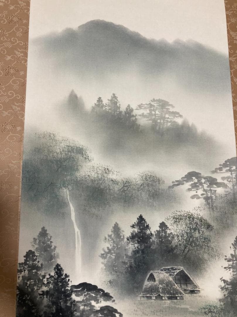 掛軸　渓山流水　塩川栖二画　尺三