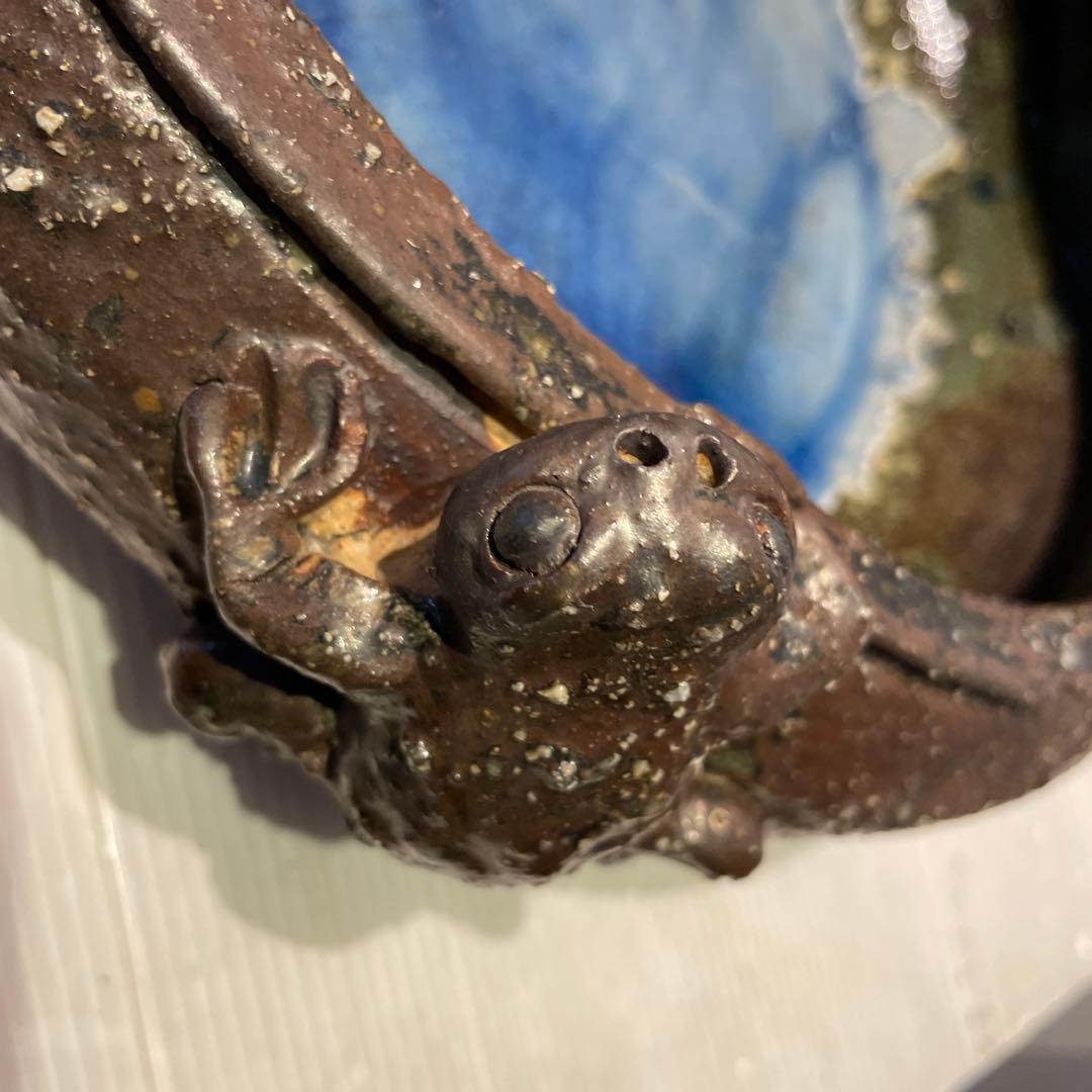 カエル付き信楽焼花器　骨董品　時代物　希少品　ヴィンテージ品　一品物　早い者勝ち