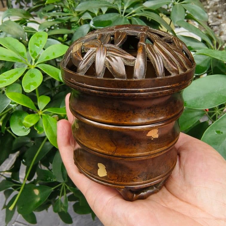 銅 細工 竹節薫炉 茶卓薫香炉 檀香炉 香道具 装飾品 工芸品 美術品 置物