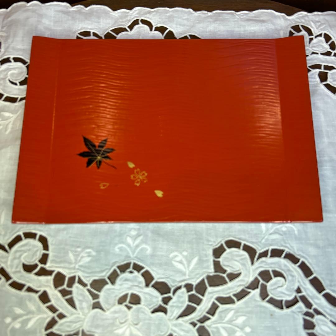 輪島塗　うるし工芸米永　漆器　吹上春秋点心盆　紅葉桜文