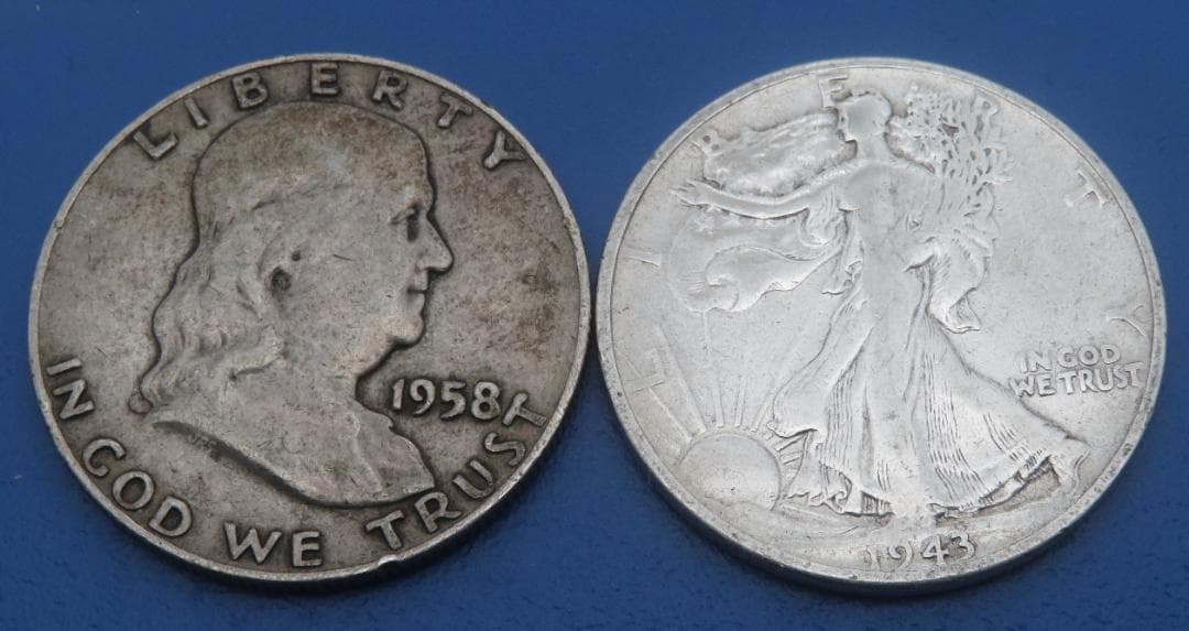 A23、アメリカ銀貨 ハーフ ダラー 銀900まとめて2枚 本物保証