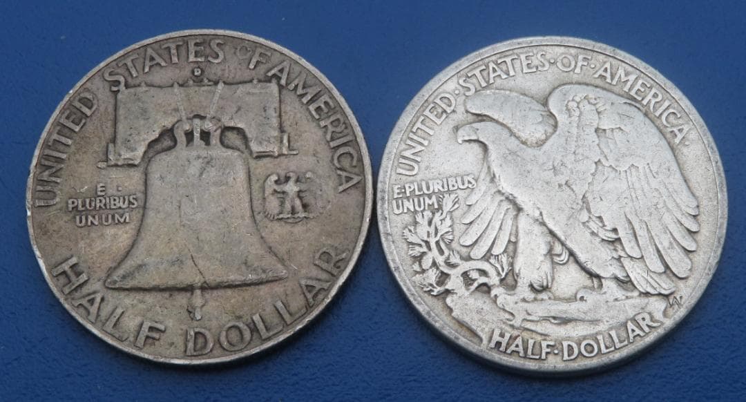 A23、アメリカ銀貨 ハーフ ダラー 銀900まとめて2枚 本物保証