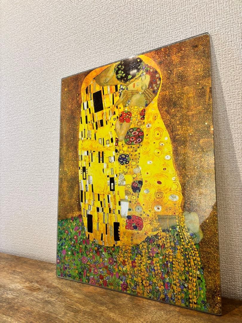 アートパネル　接吻 グスタフ・クリムト ガラス板アートプリント　インテリア