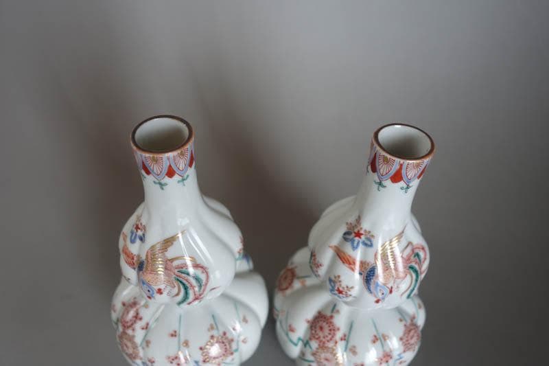 色絵花鳥文　瓔珞文　鳳凰文　神具　榊　花器　花瓶　酒器　徳利　２本　2425