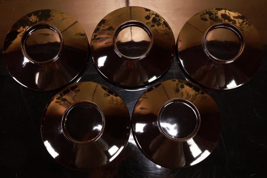 コーヒーじいさん専用　BJ021 時代輪島塗　波に雲上富士図金蒔絵　吸物椀　五客