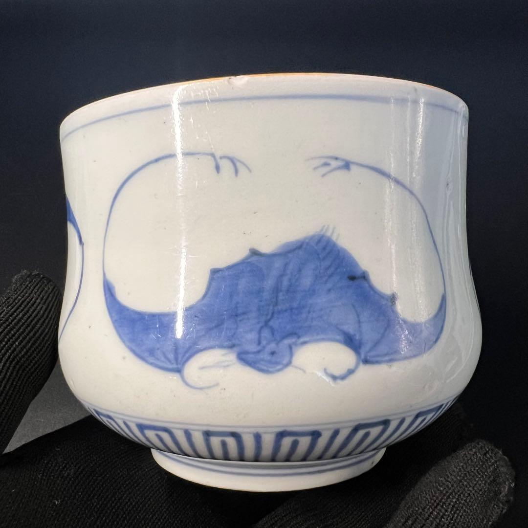 江戸後期 染付 蝙蝠文 抹茶碗形 吉祥文様 数寄者好み 珍品◎古美術庵々