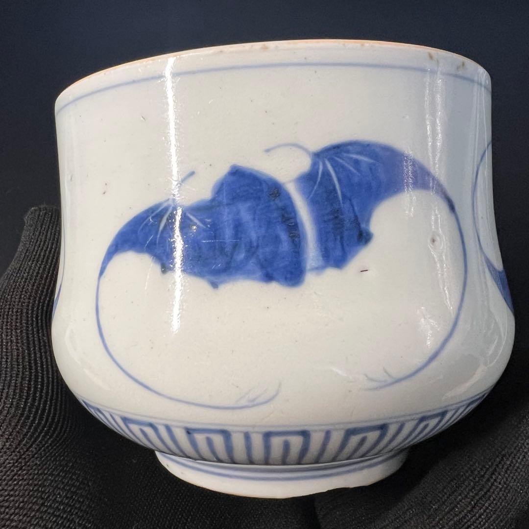 江戸後期 染付 蝙蝠文 抹茶碗形 吉祥文様 数寄者好み 珍品◎古美術庵々