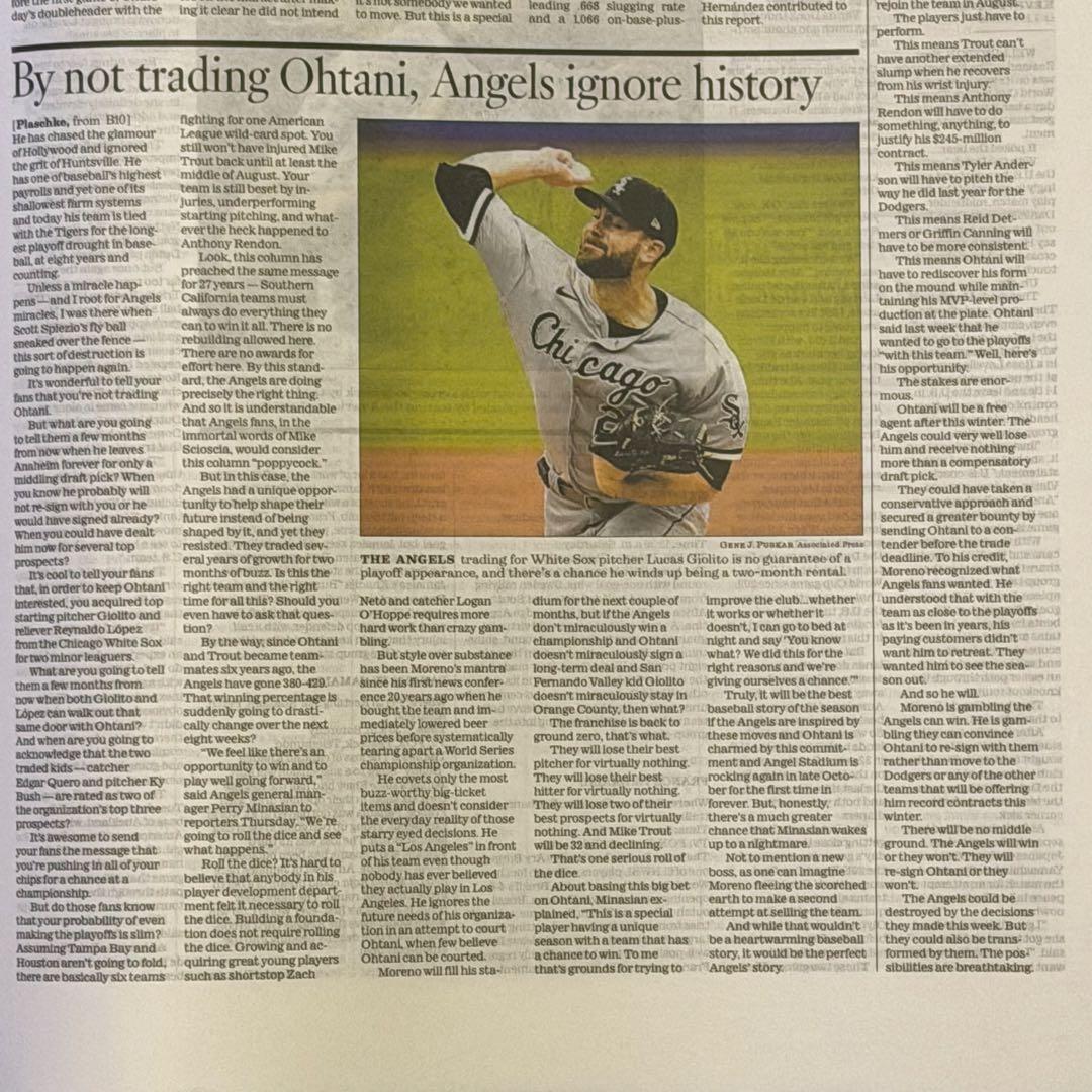 2023年7月28日付 ロサンゼルスタイムズ 【エンゼルス 大谷翔平 特集号】②