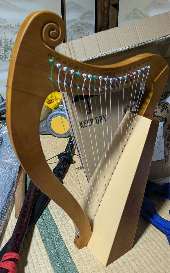 【新春特価】19弦ハープ 木製 弦楽器 インテリア 撮影小道具