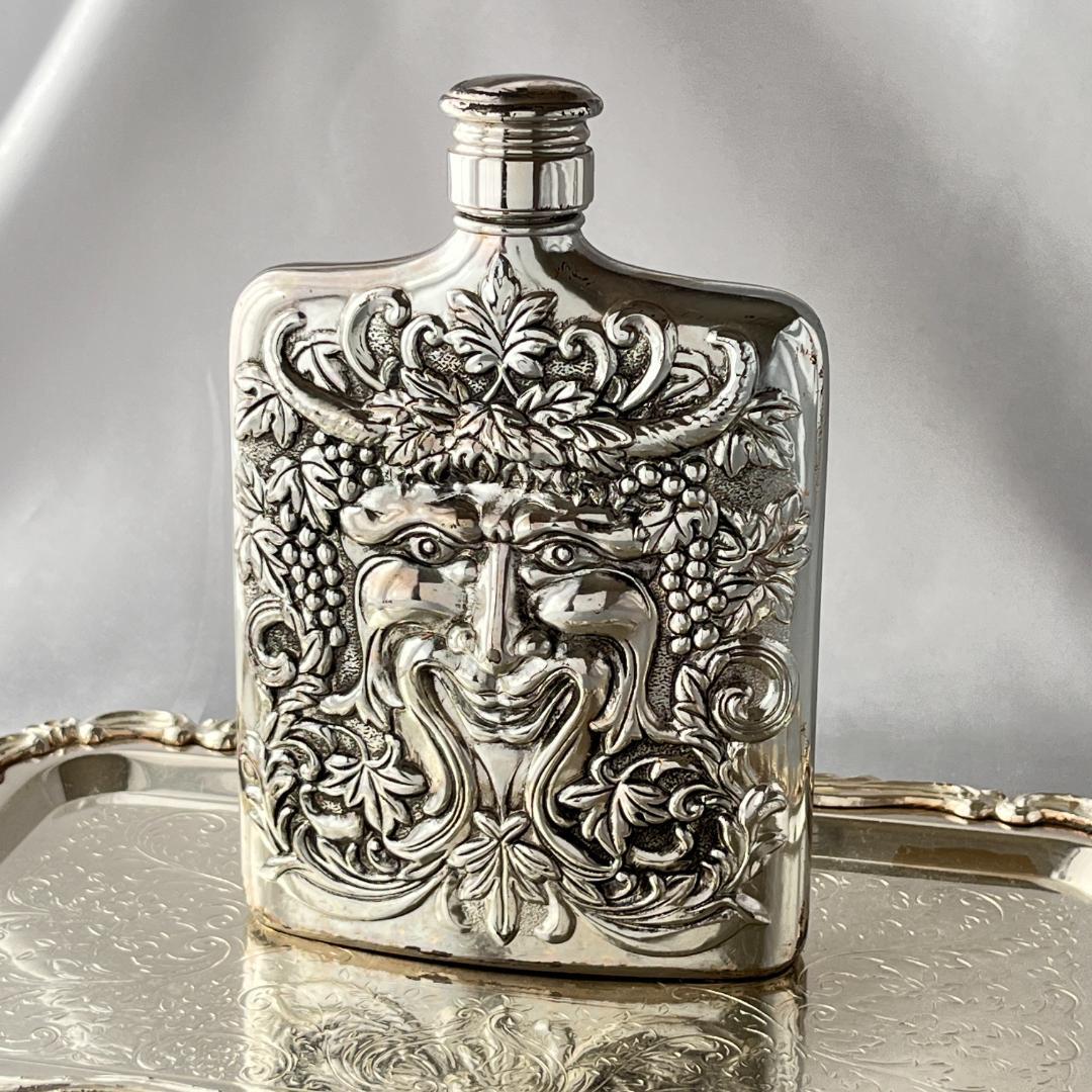【Godinger】 バッカスのフラスク【シルバープレート】ウイスキーボトル