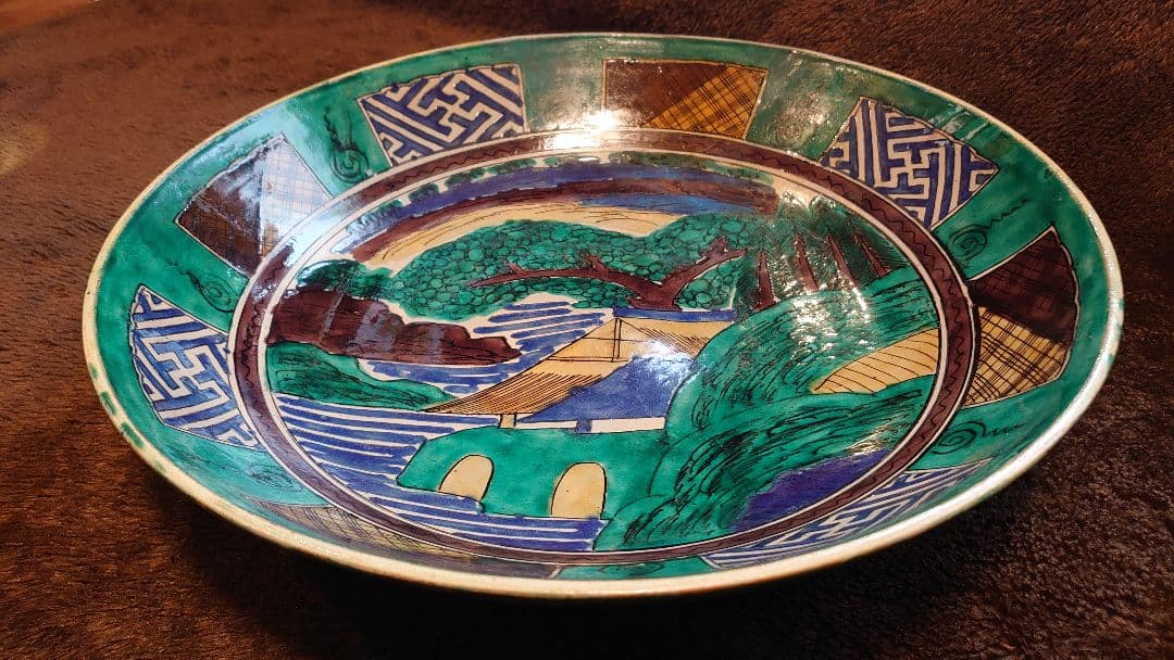 古九谷　九谷焼　青九谷　吉田屋　松山　正院　大皿　蔵出し　１客