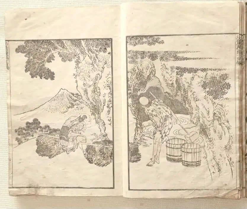 北斎漫画14編三色木版画本、葛飾北斎画、書肆永楽屋出版年嘉永以降江戸版