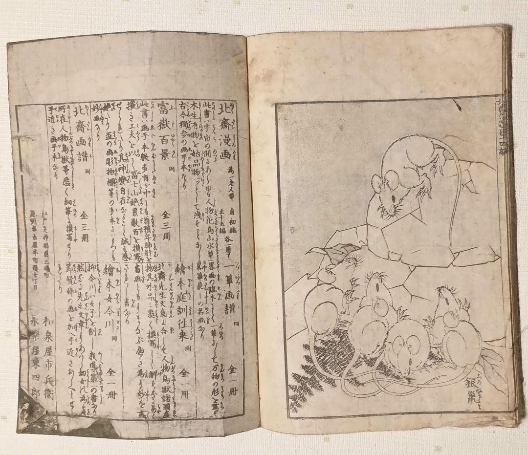 北斎漫画14編三色木版画本、葛飾北斎画、書肆永楽屋出版年嘉永以降江戸版