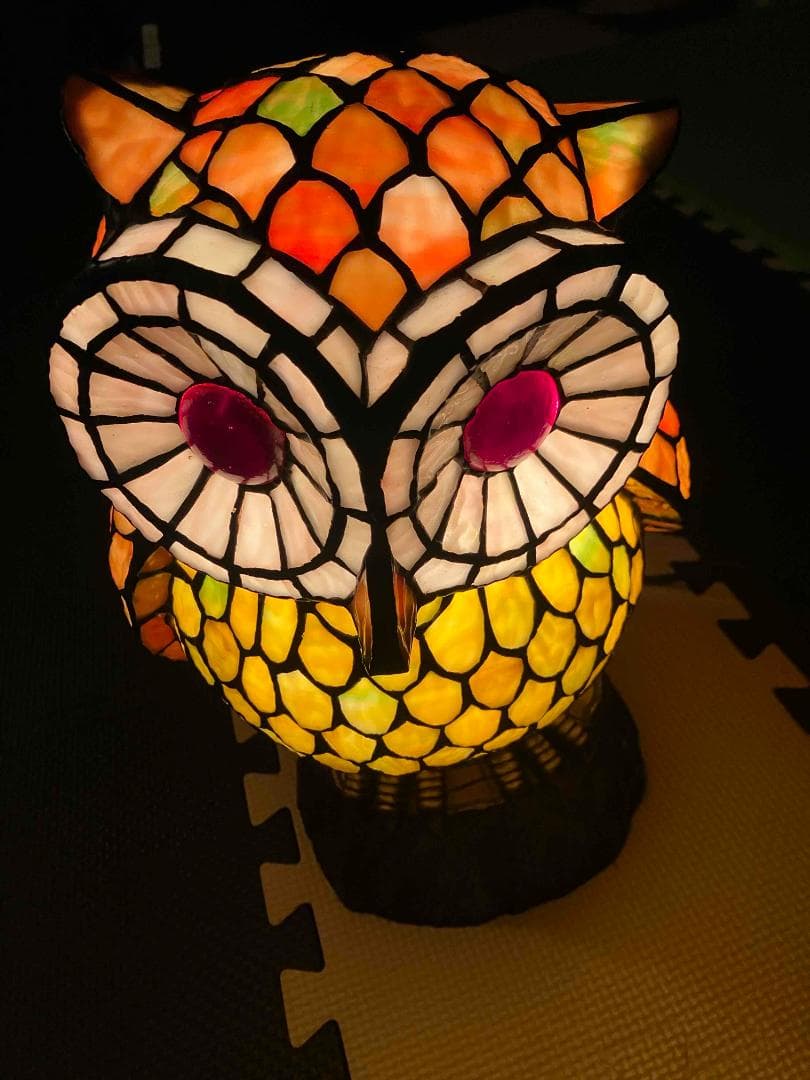 フクロウ　ステンドグラス　ランプ　ナイトランプ