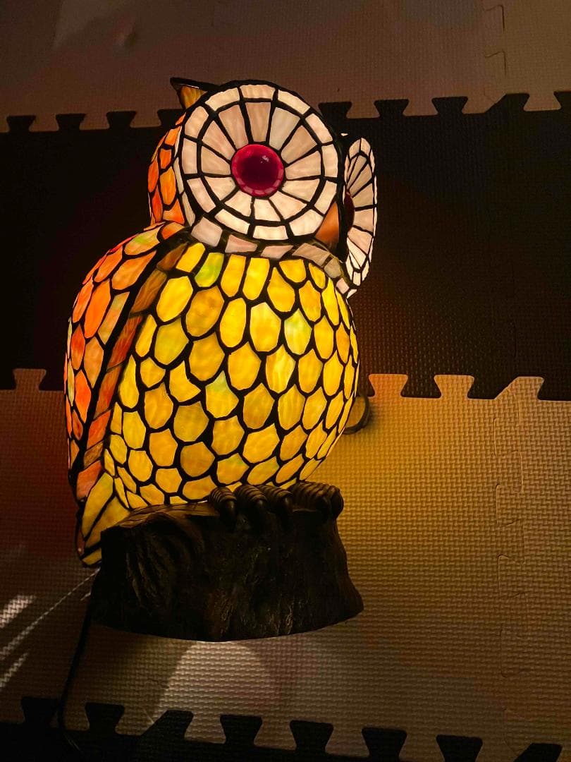フクロウ　ステンドグラス　ランプ　ナイトランプ
