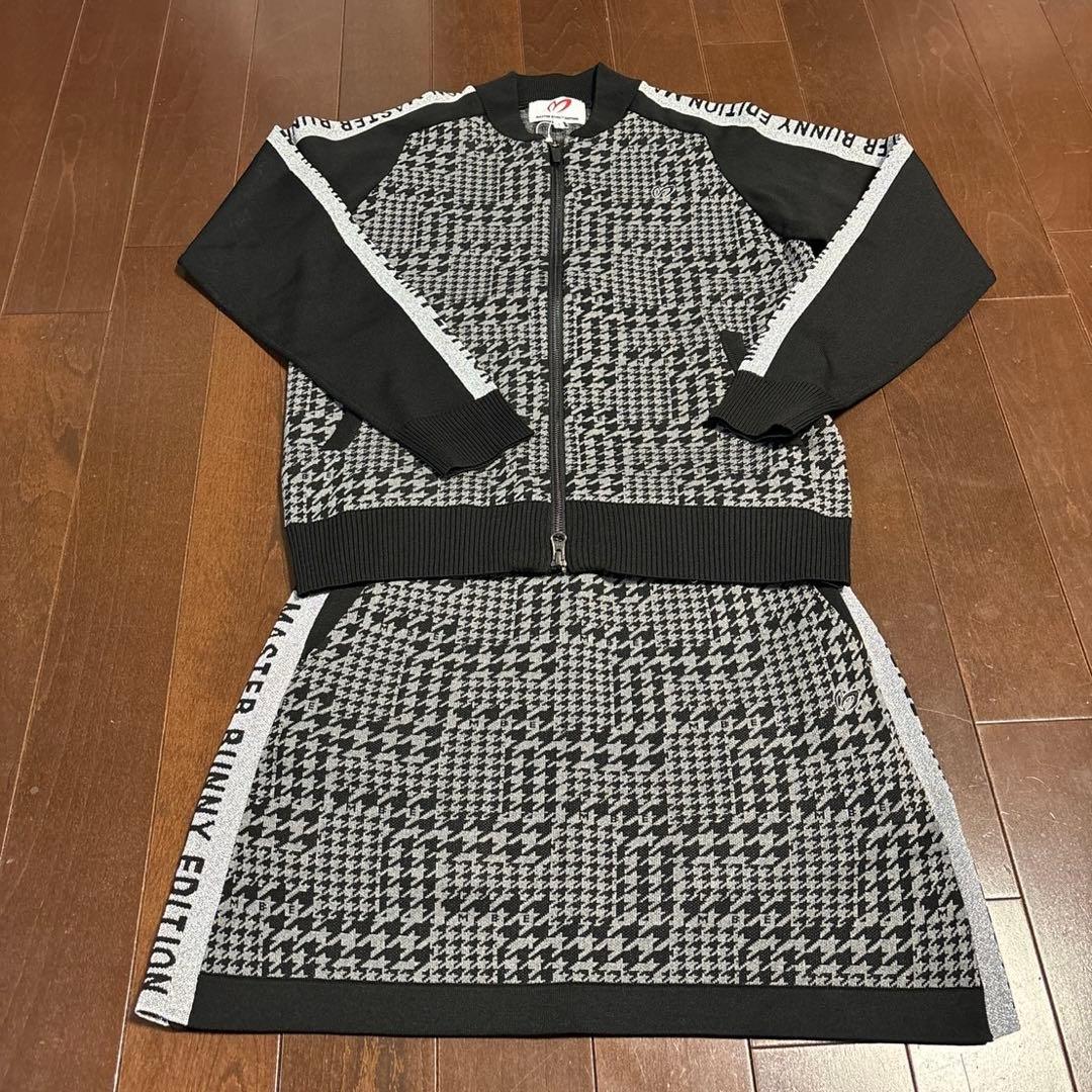 マスターバニー14G 天竺度詰めジャガード千鳥柄ブルゾン黒×白サイズ1