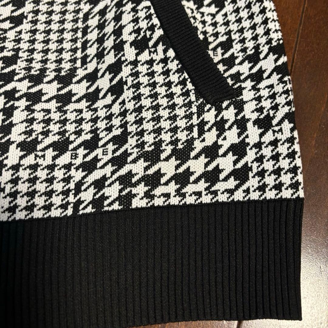 マスターバニー14G 天竺度詰めジャガード千鳥柄ブルゾン黒×白サイズ1