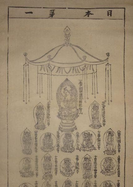 アンティーク 日本第一 熊野那智山 西国三十三所 観音菩薩 霊場 紙本 掛軸