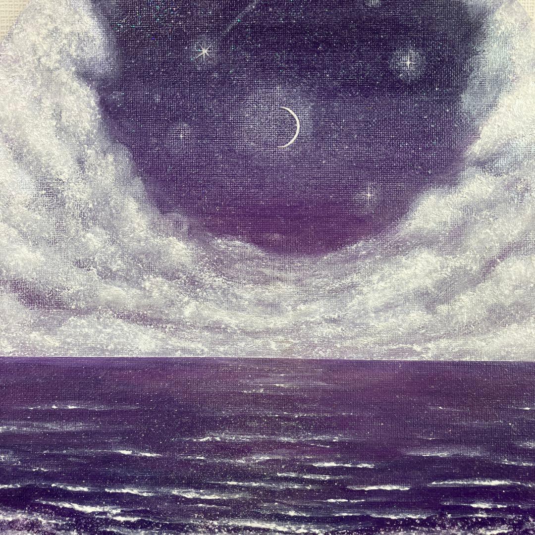 絵画　アクリル画　原画　星降る月夜に願う　海　星月夜　テクスチャーアート　S.I