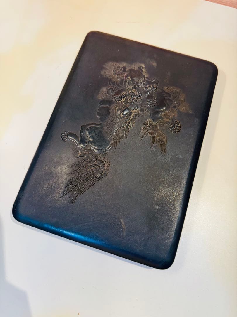 希少　年代物　唐獅子「扶翼皇運」書道硯　硯箱