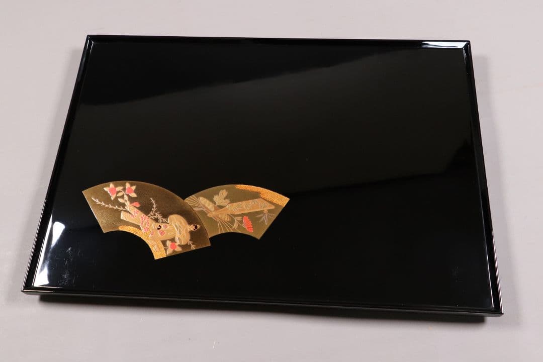 MA202 輪島塗 慶塚 扇面五節句蒔絵 卓上膳 五客 黒塗 足付長方膳 木製