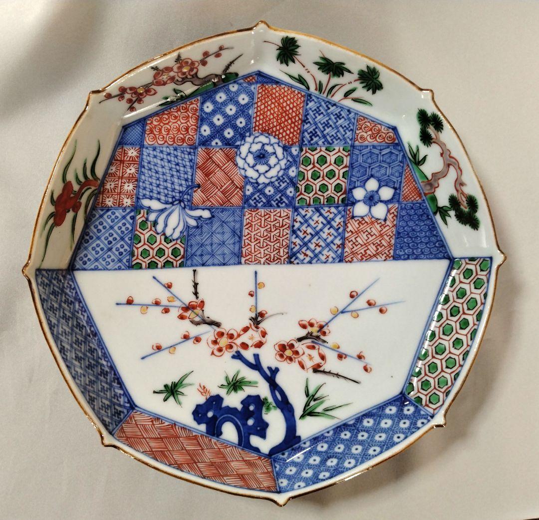 色絵祥瑞　八角形皿　九谷焼　須田菁華作