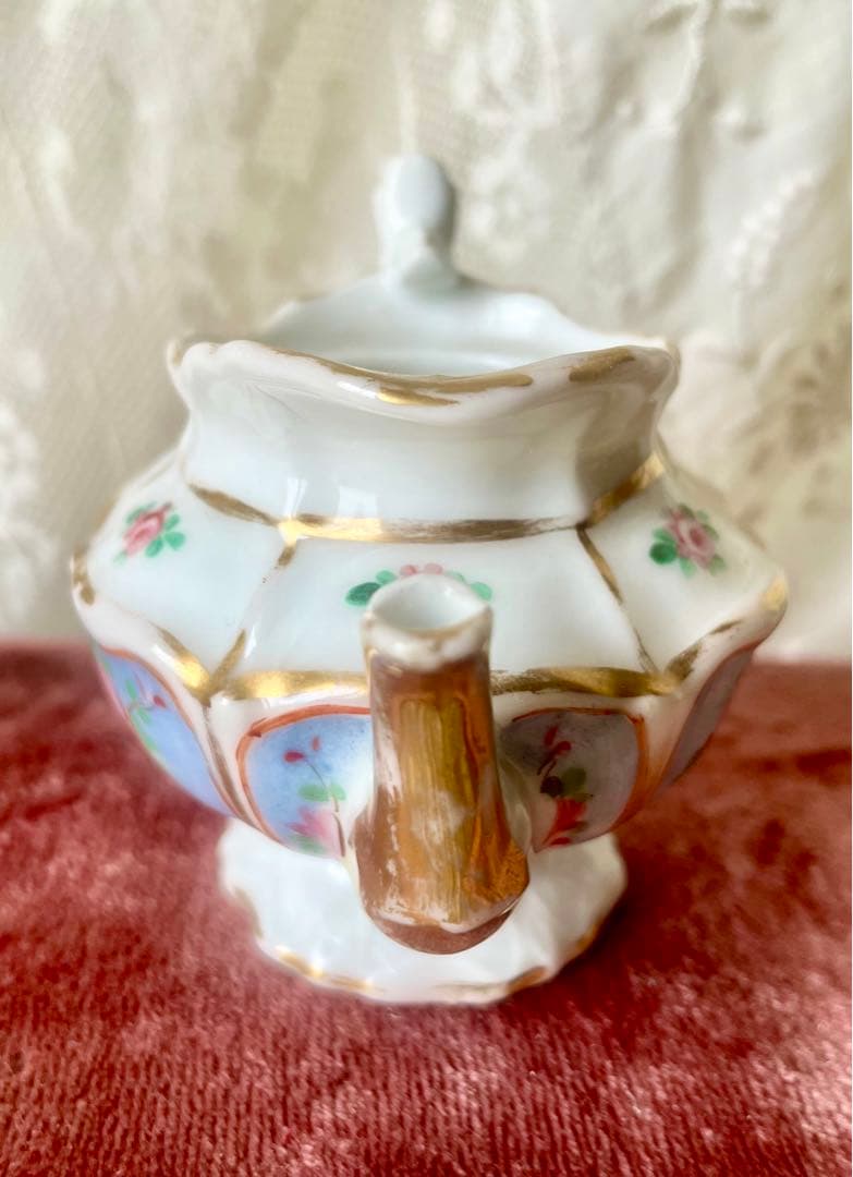 ローズ柄陶器ディネットセット　ティーセット　フランスアンティーク　ままごとドール