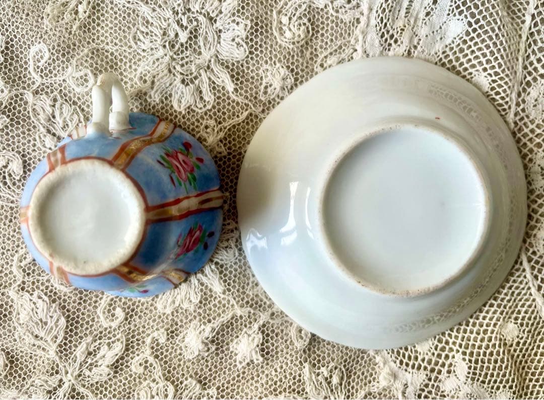 ローズ柄陶器ディネットセット　ティーセット　フランスアンティーク　ままごとドール