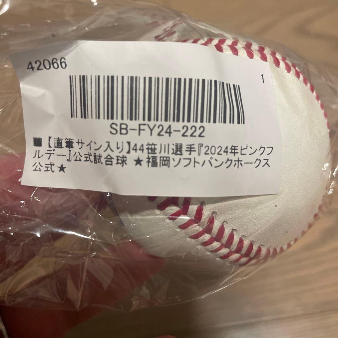 【レア公式試合球直筆サイン入り】44笹川選手『2024年ピンクフルデー』柳田2世