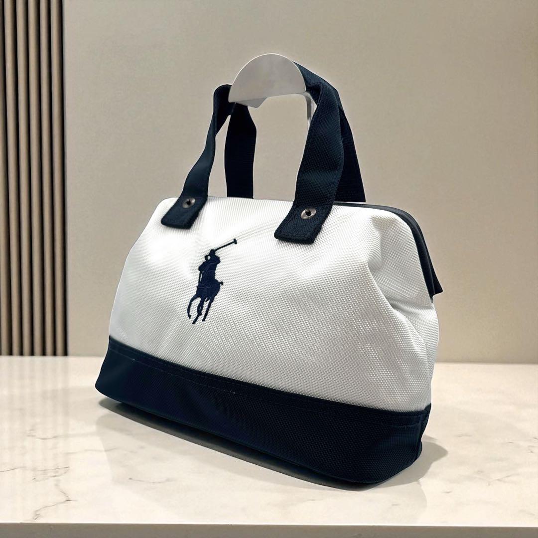美品 ポロラルフローレン ゴルフ カートバッグ ポーチ ホワイト×ネイビー