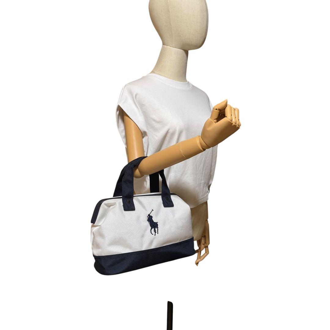 美品 ポロラルフローレン ゴルフ カートバッグ ポーチ ホワイト×ネイビー