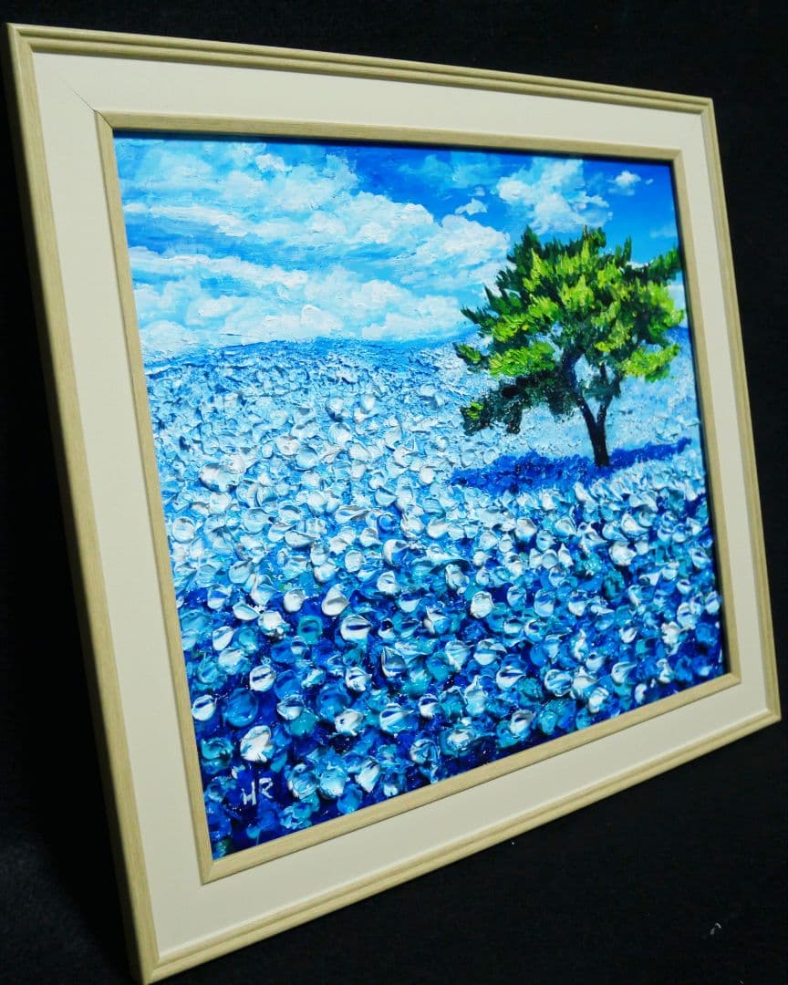 油絵 ネモフィラ畑【色紙】