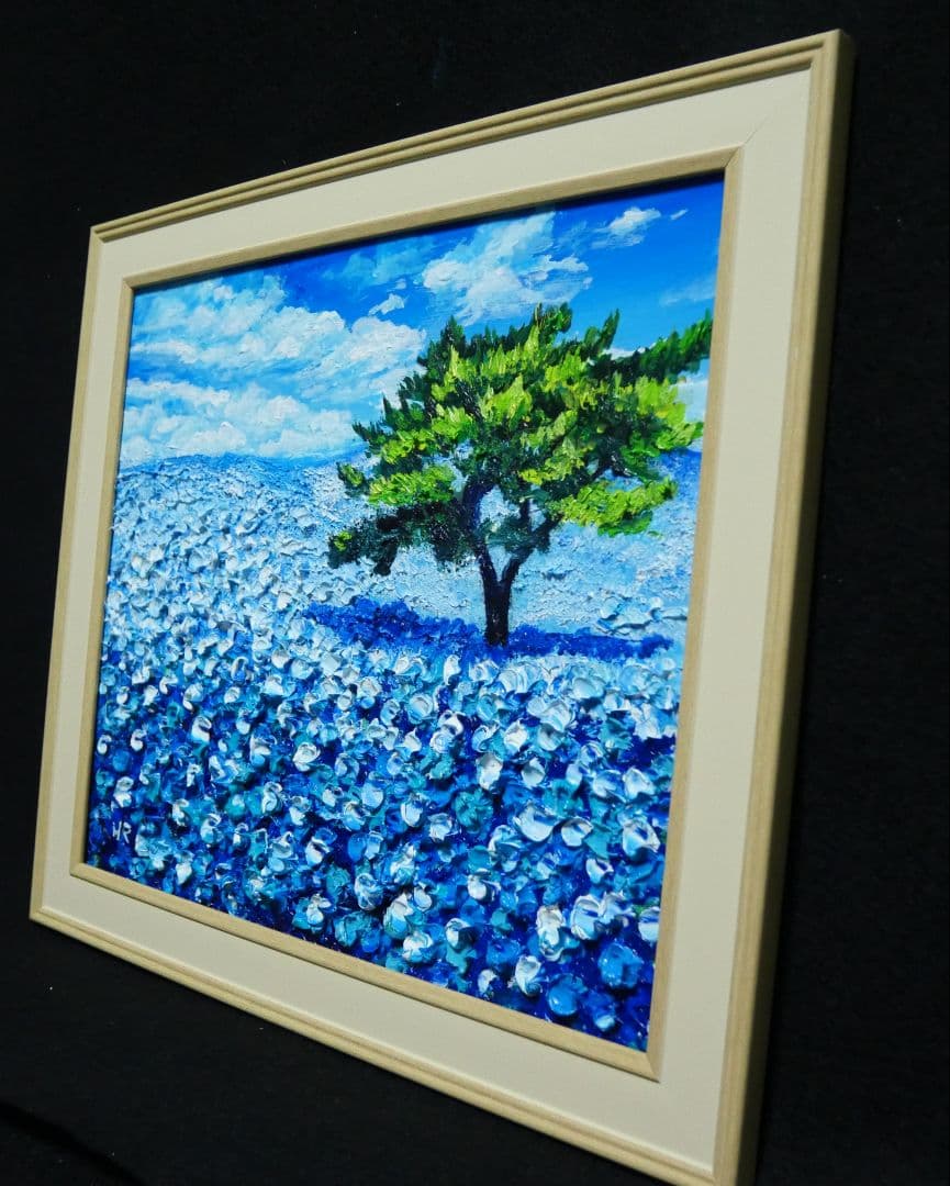 油絵 ネモフィラ畑【色紙】