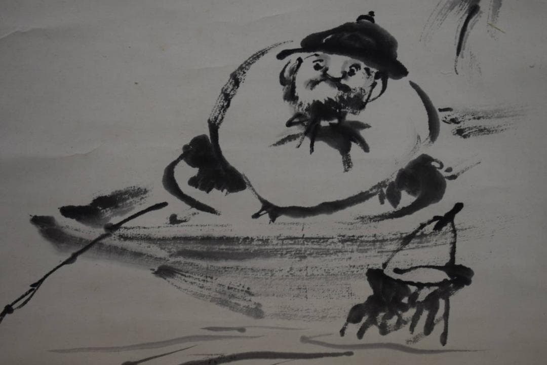 真作/田中柏陰/人物釣魚画/布袋屋掛軸HG-525