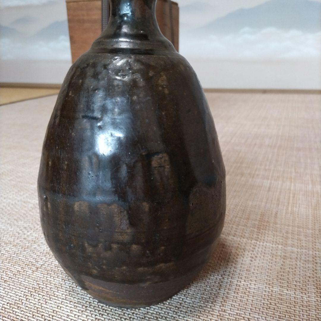 李朝　朝鮮焼　鉄釉花瓶