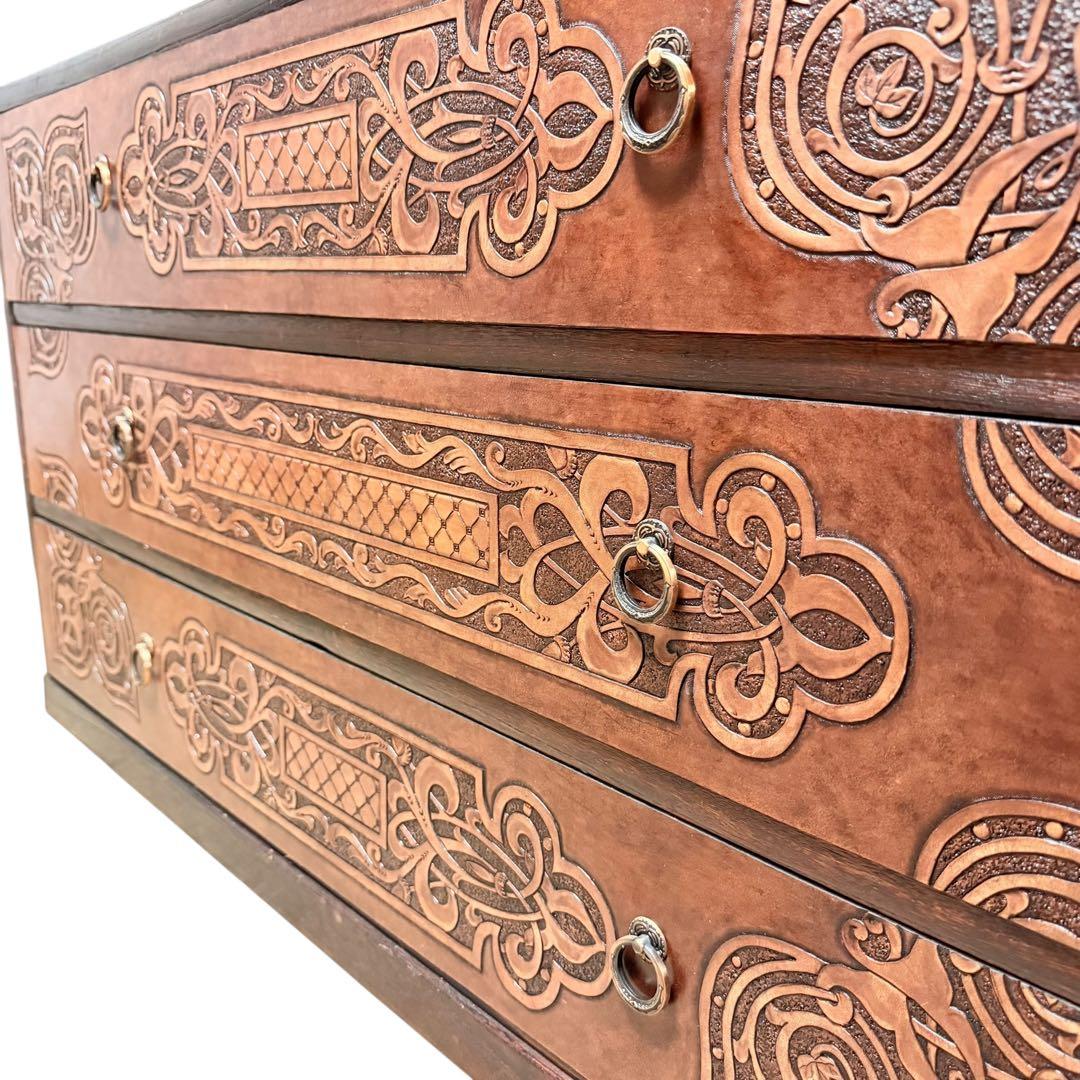 民芸 木彫 木製 3段チェスト タンス 無垢 レトロ 家具 ディスプレイ y2k