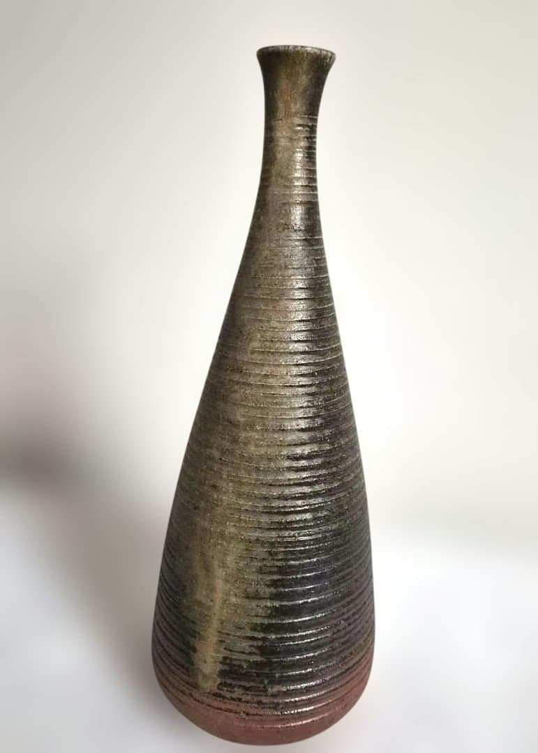 備前焼『小西　陶古』鶴首窯変花瓶【未使用】お箱　栞付き