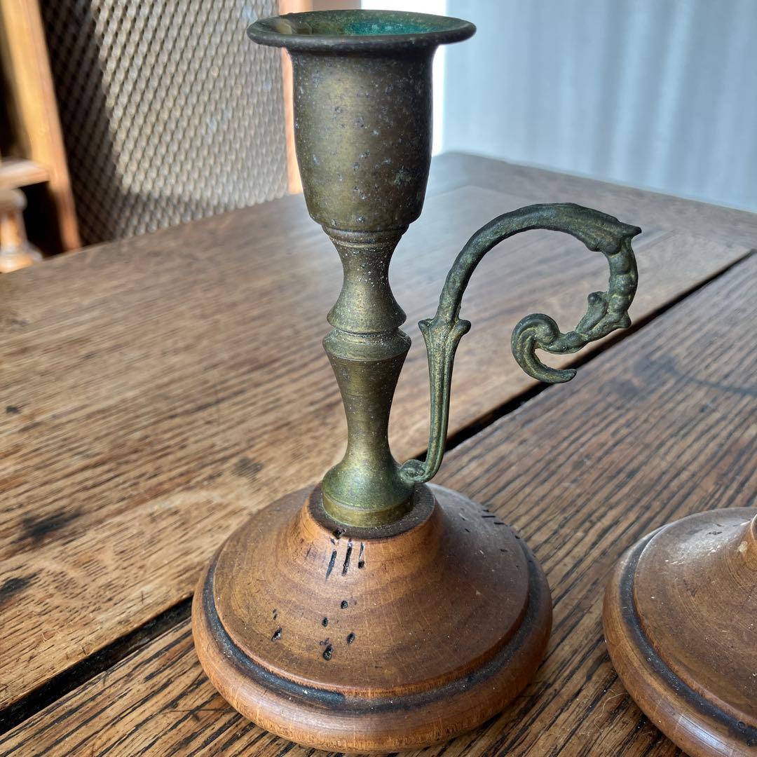 真鍮と木製のキャンドルホルダー2個セット