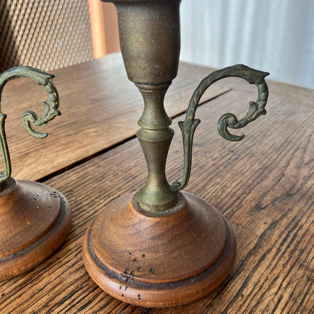 真鍮と木製のキャンドルホルダー2個セット