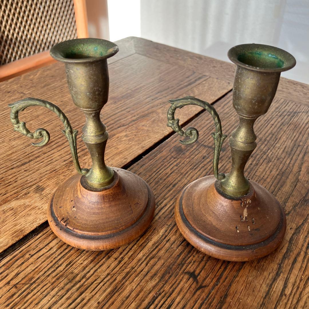 真鍮と木製のキャンドルホルダー2個セット