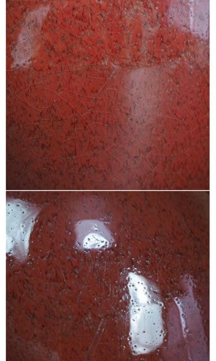 送料無料　　清時代乾隆年辰砂花瓶　高38ｃｍ　口に難あり　中国古玩