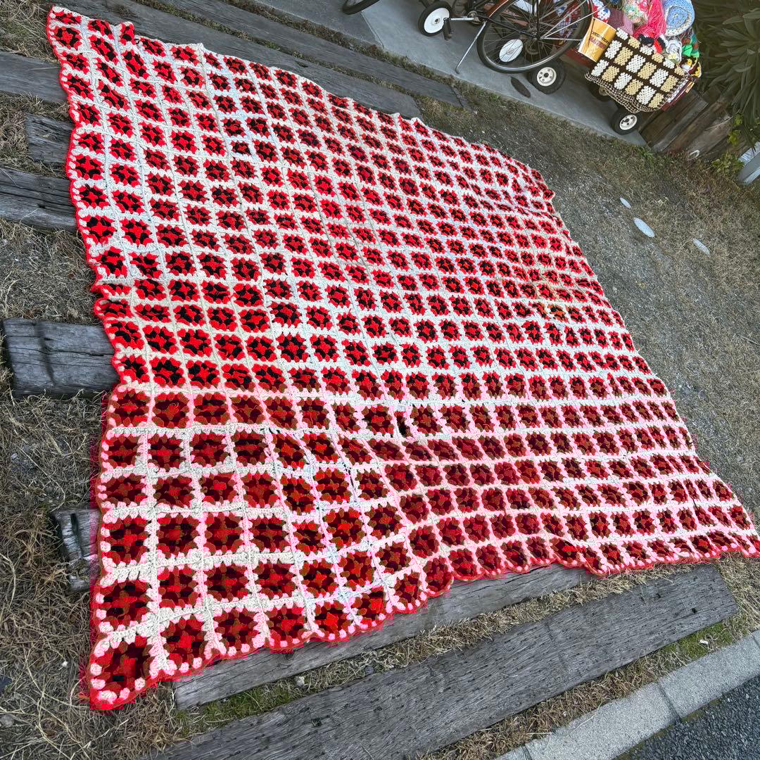 【USA vintage】グラニースクエア ブランケット 花 アメリカ　特大