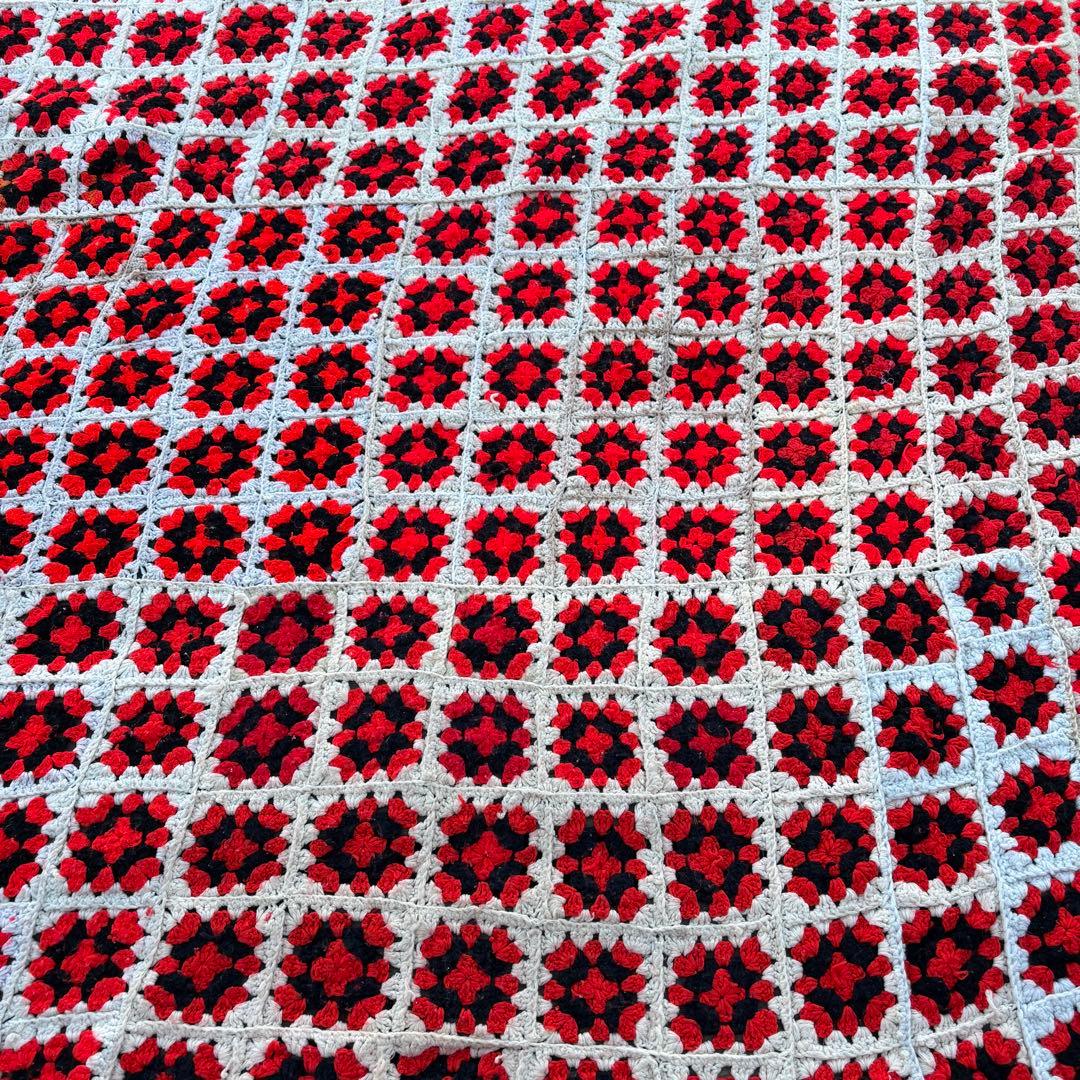 【USA vintage】グラニースクエア ブランケット 花 アメリカ　特大