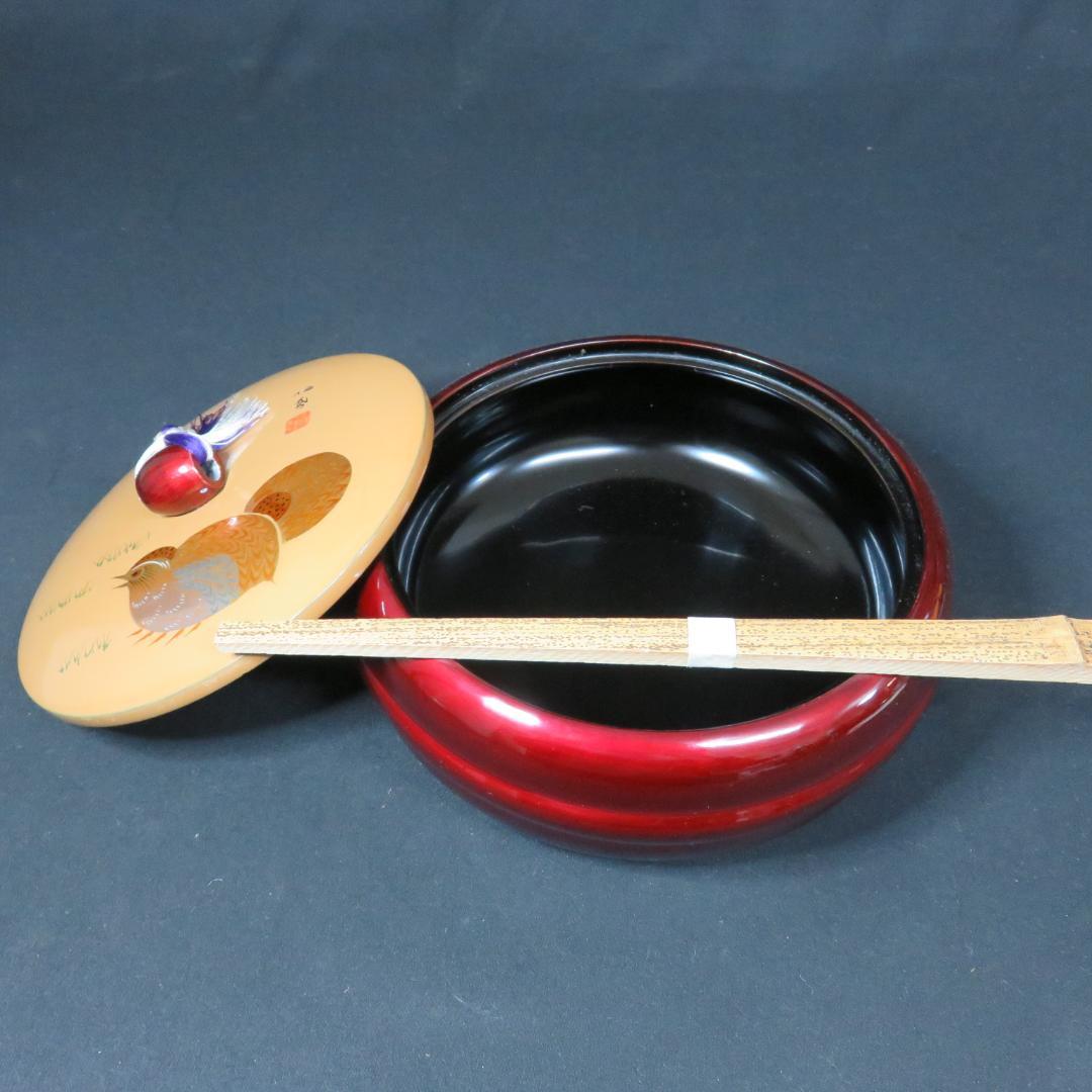 菓子器 菓子盆 茶道具 鶉 うずら 蓋物 取り箸付き ケース付き