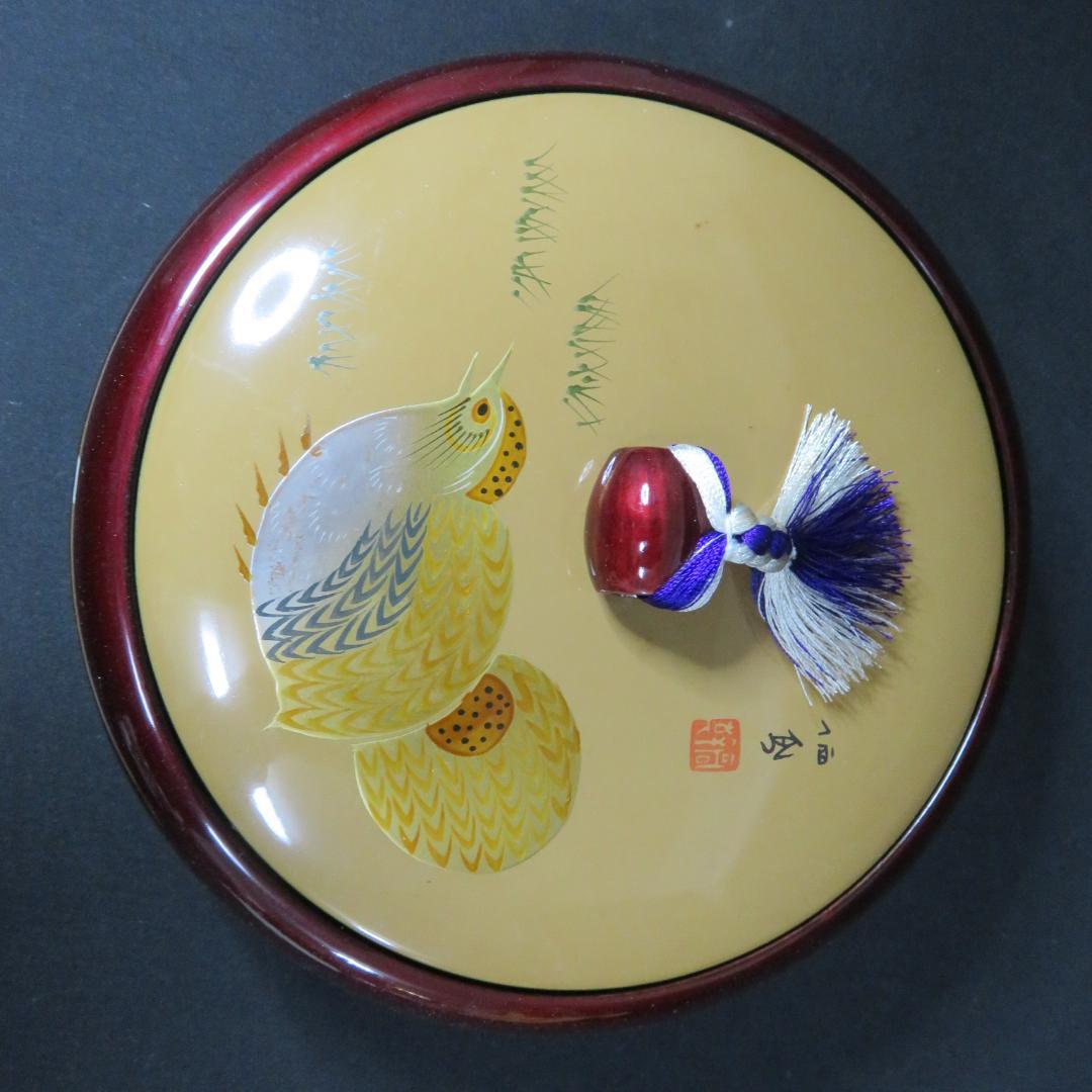 菓子器 菓子盆 茶道具 鶉 うずら 蓋物 取り箸付き ケース付き