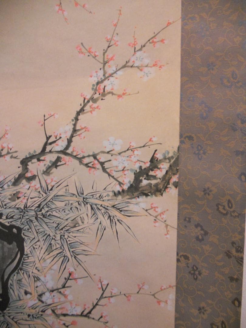 掛け軸 田崎草雲 花鳥山水 絹本 名品 複製 希少 軸装 茶道具 掛軸 美品