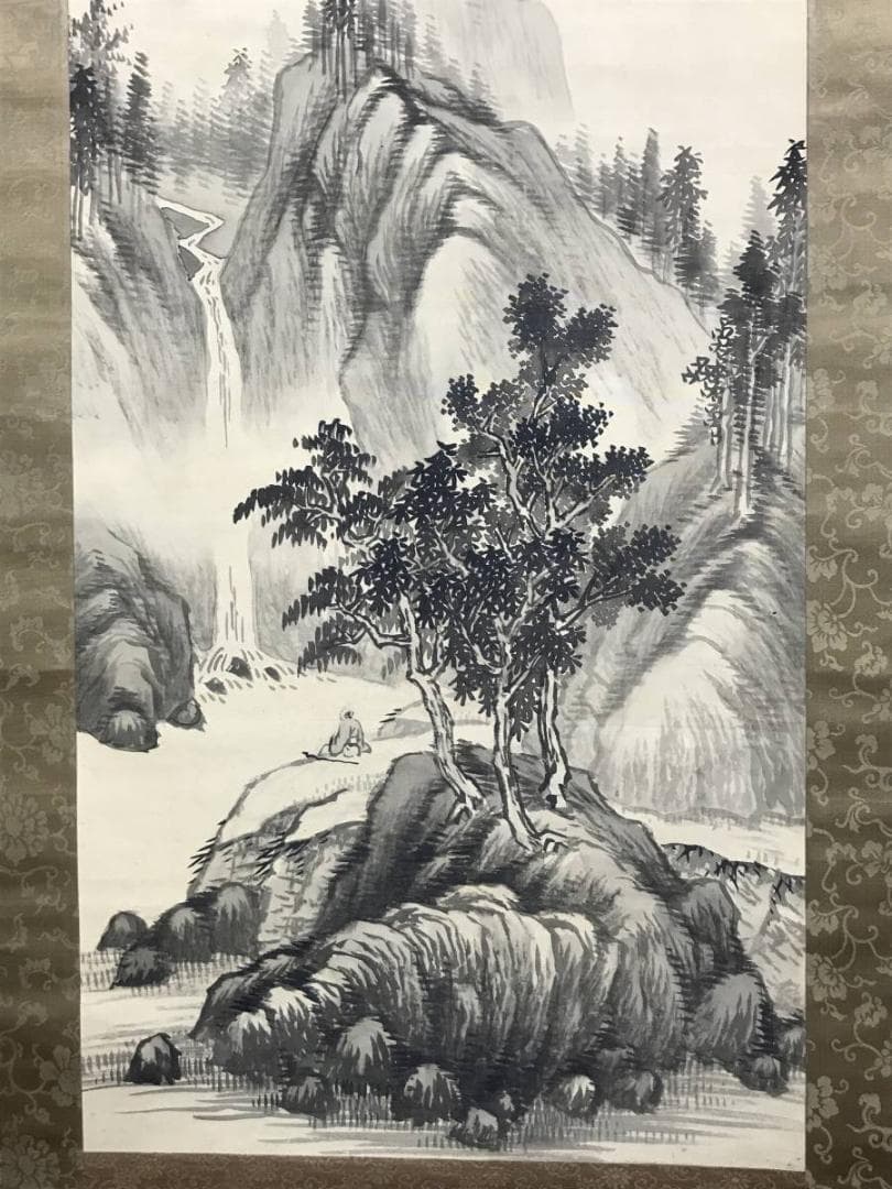 【真作】森琴石/山水人物画賛/山水図/掛軸/名家伝来/AC-704