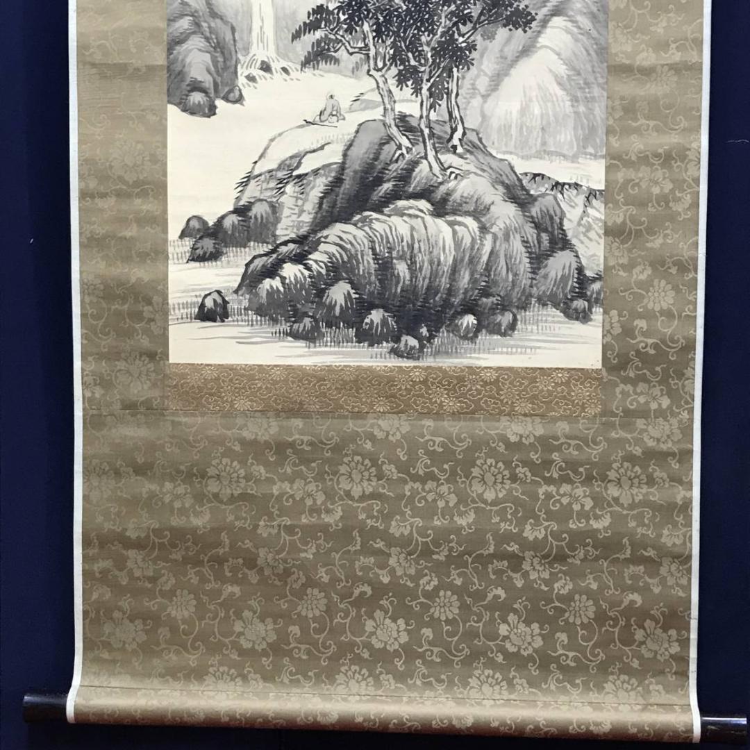 【真作】森琴石/山水人物画賛/山水図/掛軸/名家伝来/AC-704