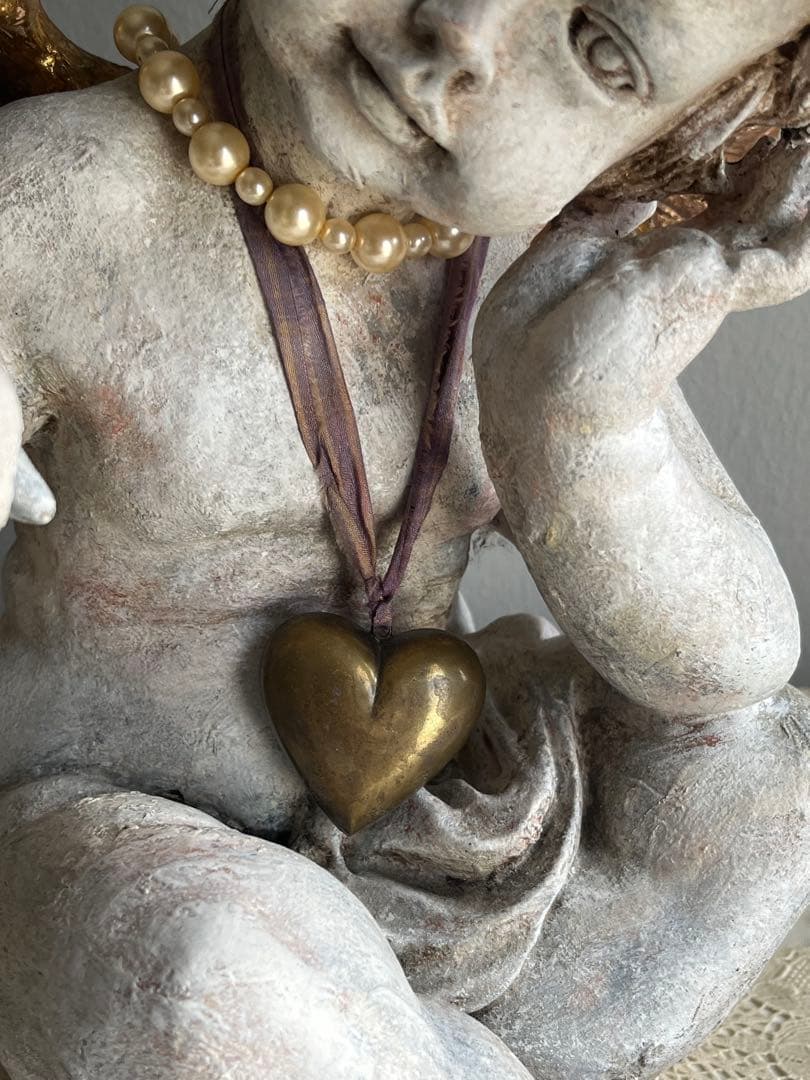 フランス製 ビンテージ アンティーク調 天使像 石膏製 室内装飾オブジェ